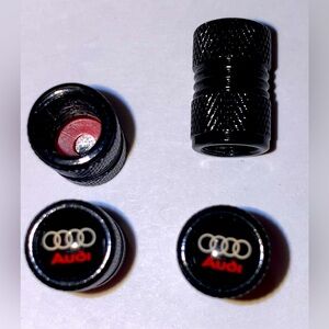 Set of 4 Audi Black Tire Valves Stem Air Caps